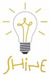 Stylized light bulb in white and grey, radiating bright yellow rays and the word 'SHINE' in a playful modern design.