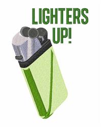 Playful lighter design in light green with bold 'LIGHTERS UP!' text, perfect for colorful tote bags.