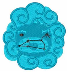 Whimsical lion head in turquoise with a swirling mane and constellation details, perfect for playful decor.