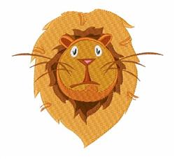 Cartoon lion head featuring large white eyes, a prominent nose, and a golden-yellow mane, perfect for playful designs.