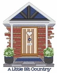 Charming log cabin house with a whimsical wooden door featuring a heart cutout, surrounded by colorful planters and a blue sl