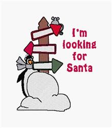 detailed winter penguin machine embroidery pattern - Looking For Santa for reusable tote bags