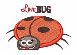 Playful ladybug with a round red body and black spots, featuring the text 'Love BUG' in bold font.