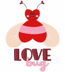 Applique love bug with a red body and pink wings, smiling cheerfully for Valentine's Day.