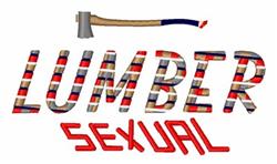 Playful design featuring axe above bold 'SEXUAL' text and colorful plaid 'LUMBER', perfect for humorous themes.