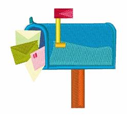 Colorful mailbox with a raised red flag, overflowing with vibrant envelopes, perfect for playful sewing projects.
