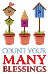 Many Blessings - 5x7 bird detailed machine embroidery design for kitchen tea towels