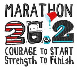 Bold text and numbers design featuring 'MARATHON' and '26.2', playful graphics, ideal for sports events.