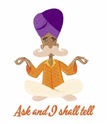 Meditative man in traditional attire with a purple turban and orange shirt, surrounded by calmness.