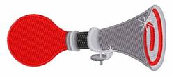 Cartoonish megaphone with a bright red handle and gray horn, outlined in black. Perfect for playful designs.