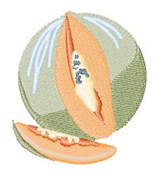 Realistic melon half with vibrant orange flesh and a slice on green background, showcasing intricate texture.