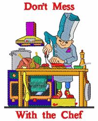 detailed chef machine embroidery pattern - Mess With Chef for kitchen tea towels