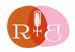 Modern letter design with initials 'R' and 'E' in white, featuring overlapping orange and pink circles and a microphone graph