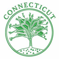 Modern tree with geometric green elements in a circular layout, featuring 'CONNECTICUT' text above.
