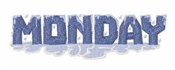 Word art 'MONDAY' in bold lettering with a blue gradient on a white background, ideal for modern home decor.