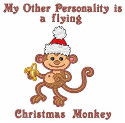 Cheerful monkey wearing a Santa hat holds a banana in this playful Christmas design with vibrant colors.