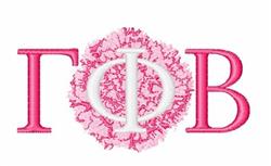 Monogram ГΦВ in bright pink with floral design, featuring white outlines and an elegant style.