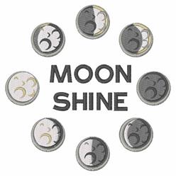 Moon phases in playful gray and white circles surround bold 'MOON SHINE' text, designed for contemporary decor.