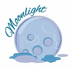 Light blue circular moon with indentations and smaller blue blobs, topped with playful 'Moonlight' text.