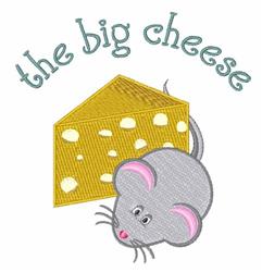 Playful gray mouse peering around yellow cheese with holes, accompanied by whimsical text 'the big cheese'. Perfect for child