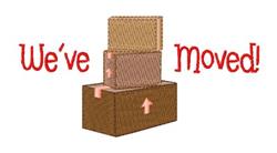 Cheerful moving boxes with upward arrows and 'We've Moved!' text in playful red, perfect for announcements.