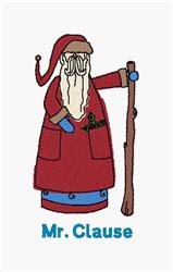 Whimsical Santa Claus figure in a red robe with blue accents, holding a brown staff and sporting a white beard, perfect for C