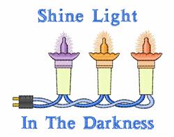 Multicolored string lights with three bright bulbs in purple, orange, and yellow on a blue wire, featuring a festive message.