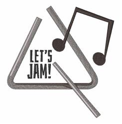 Playful musical instruments design featuring a drumstick, triangle, and musical notes with 'LET'S JAM!' text. Perfect for mus