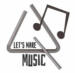 Playful design featuring a musical note and triangle with the text 'LET'S MAKE MUSIC' in dark tones.