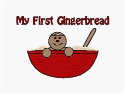 beginner-friendly christmas gingerbread man machine embroidery pattern - My First Gingerbread for kitchen tea towels