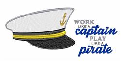Naval captain's hat with a white top, black brim, gold stripe, and anchor emblem, featuring playful text for themed events.