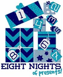 Playful number tags and colorful presents in festive blue hues, perfect for holiday celebrations.