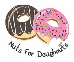 Playful cartoon-style applique features two donuts, a chocolate one with white icing and a pink one with sprinkles.