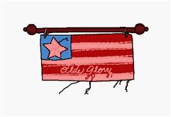 Patriotic banner featuring a stylized American flag and a blue star, with 'Old Glory' embroidered in playful script.
