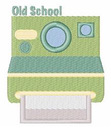 Stylized retro camera in green and light blue with a cream base, featuring 'Old School' text above, playful design.