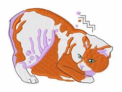 Cartoonish orange and white cat with green eyes and playful purple accents, perfect for whimsical decor.