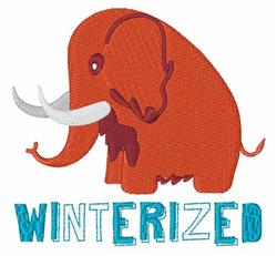 Playful orange mammoth with white tusks, 'WINTERIZED' in blue below, cheerful winter design.