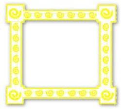 Ornamental frame decorated with playful yellow swirls on edges, set against a simple white background.