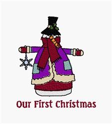 snowman detailed machine embroidery - Our First Christmas perfect for kitchen aprons