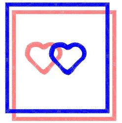 Two overlapping hearts in red and blue, framed in purple and pink, perfect for Valentine's Day decor.