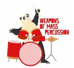 Playful panda playing red drums with raised drumsticks; vibrant cartoonish style, perfect for kids.