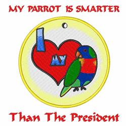 Playful parrot in vibrant colors next to a charming heart, with humorous text on a bright yellow background.