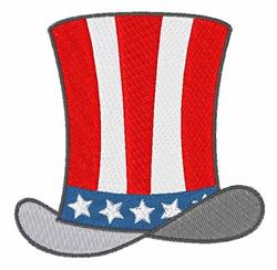 Colorful top hat with red and white stripes, blue band with stars, perfect for Independence Day celebrations.
