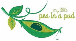 Cheerful pea pod with a visible pea, playful leaves, and curly vines in vibrant green shades, perfect for quilting.