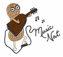 Playful peanut character strumming a guitar, surrounded by colorful musical notes in vibrant cartoon style.