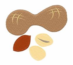 Cartoonish peanut with light brown hue and playful stitched details, featuring light and red kernels, perfect for casual proj