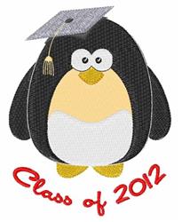 Cartoon penguin wearing a graduation cap, with bold red 'Class of 2012' text below, perfect for festive graduations.