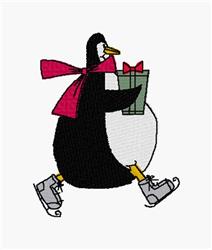 detailed winter penguin machine embroidery pattern - Penguin With Gift for decorative pillow covers