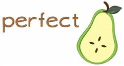 Playful pear illustration in bright yellow with green accents and brown 'perfect' text, perfect for kitchen towels.