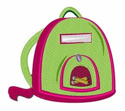 Playful pet backpack in bright green and pink with rounded shape and small entrance, showcasing a yellow item.